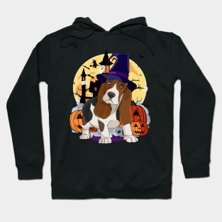 Basset Hound Scary Dog Halloween Witch Pumpkin Hoodie